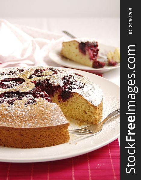 Home made fresh sweet berry pie on bright background