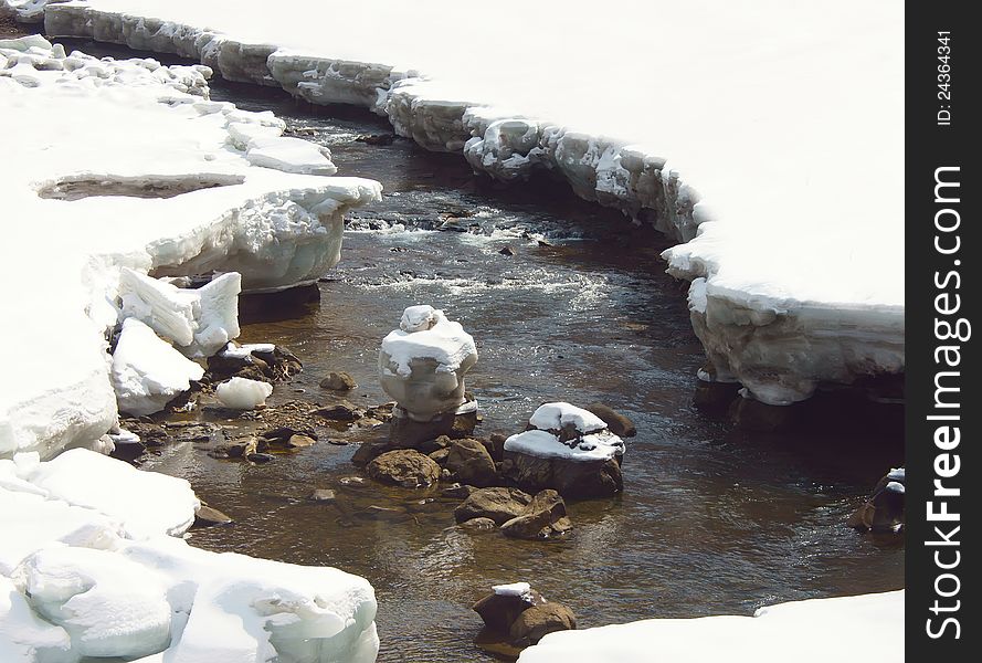 River with snow in the northeast of china