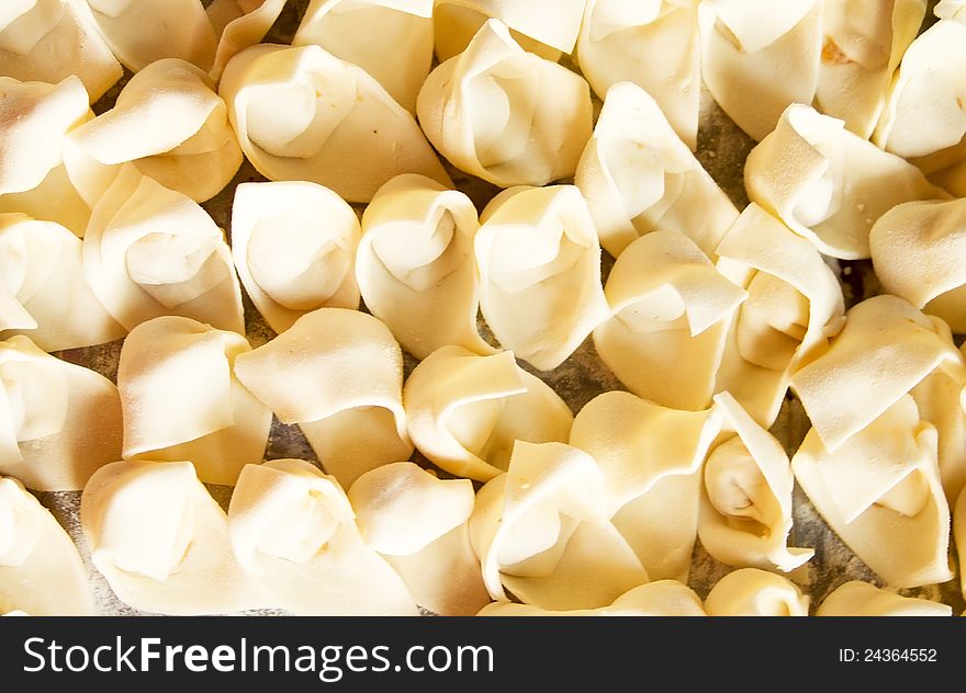 Closeup fresh ravioli, pasta dish the Typical China