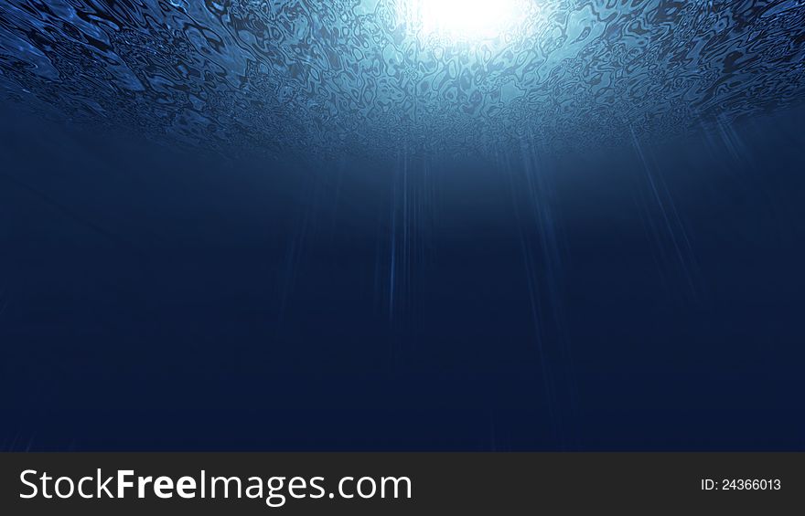 An underwater scene with sun rays shining through the water. An underwater scene with sun rays shining through the water