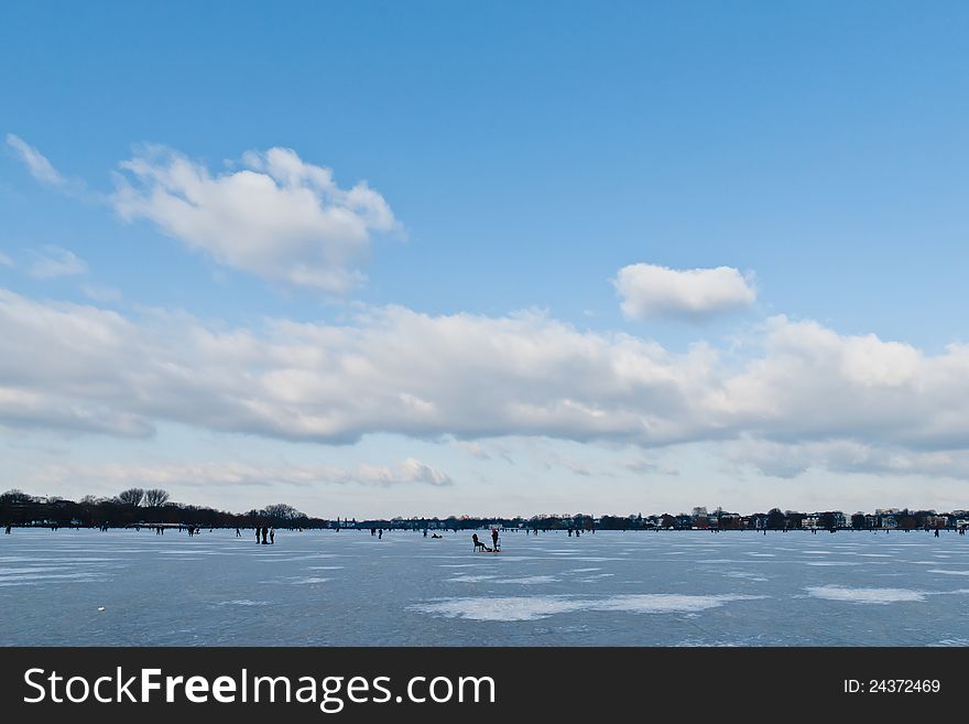 The frozen Alster in the year 2012. The frozen Alster in the year 2012