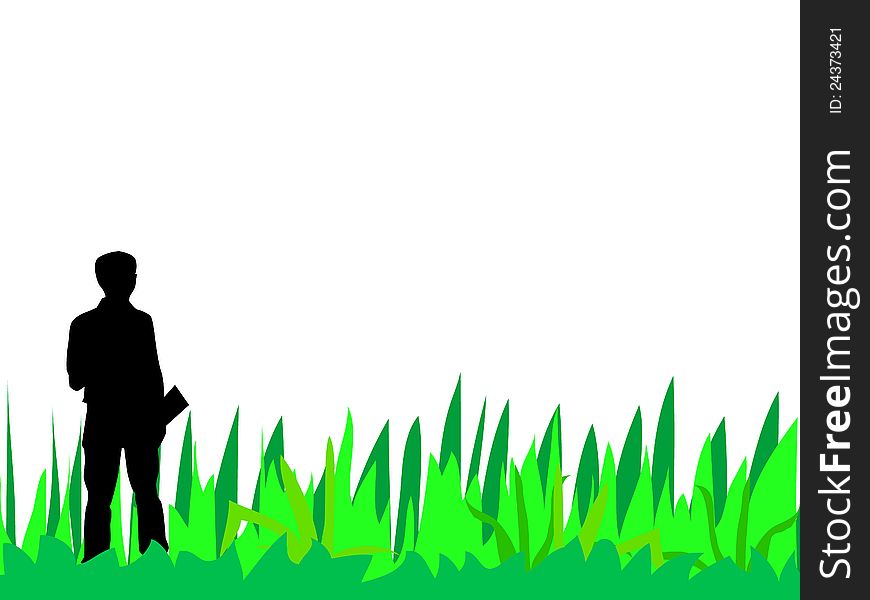 Illustration of Man and green grass background. Illustration of Man and green grass background