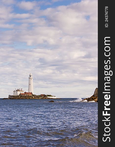 St Marys lighthouse on its island at high tide. St Marys lighthouse on its island at high tide