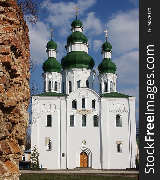 On the territory of monastery, which is located in Chernihiv (Ukraine), there are remains of other buildings. Interesting combination of temple and ruins. On the territory of monastery, which is located in Chernihiv (Ukraine), there are remains of other buildings. Interesting combination of temple and ruins.