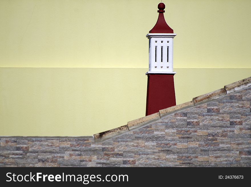 Algarvian chimney painted red and white. Algarvian chimney painted red and white