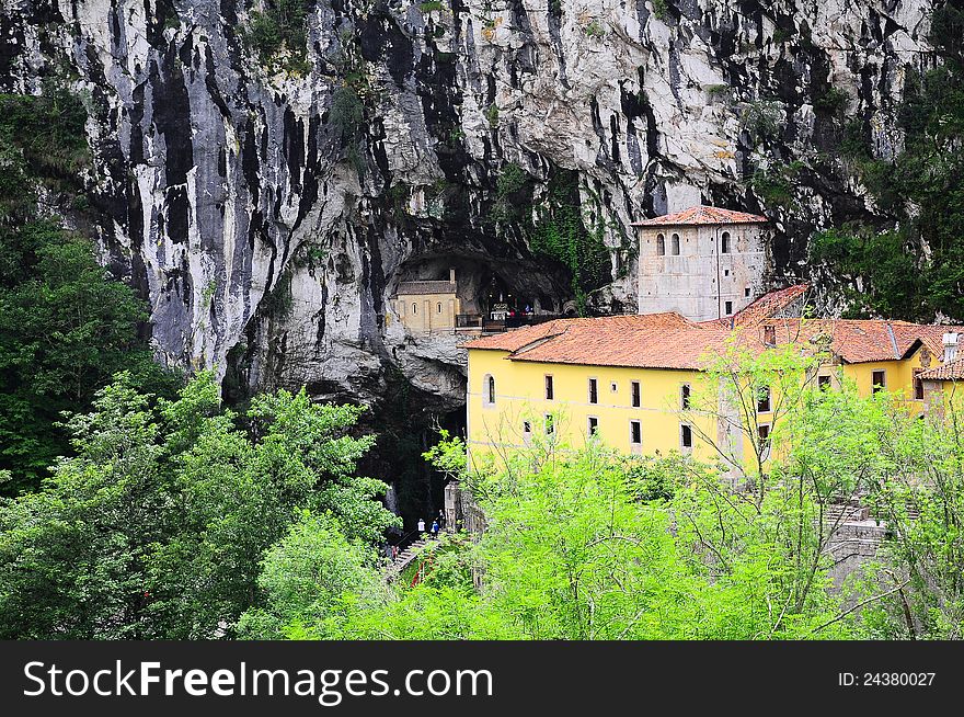 Church in rock. National park Picos de Europa. Spain. Church in rock. National park Picos de Europa. Spain