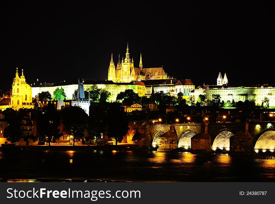 Night view of Prague castle. Chech republic.