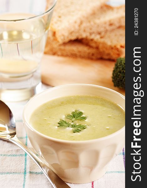A hot bowl of homemade cream of broccoli soup
