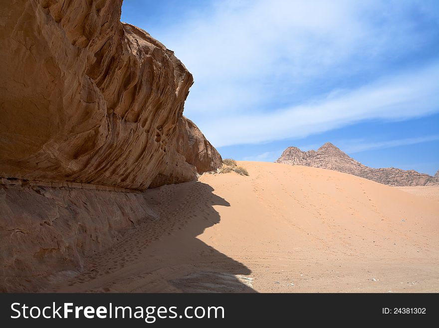 Sandstone rocks in Wadi Rum desert, Jordan
