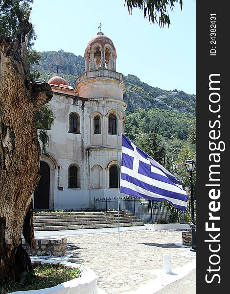 Greek Church with Flag