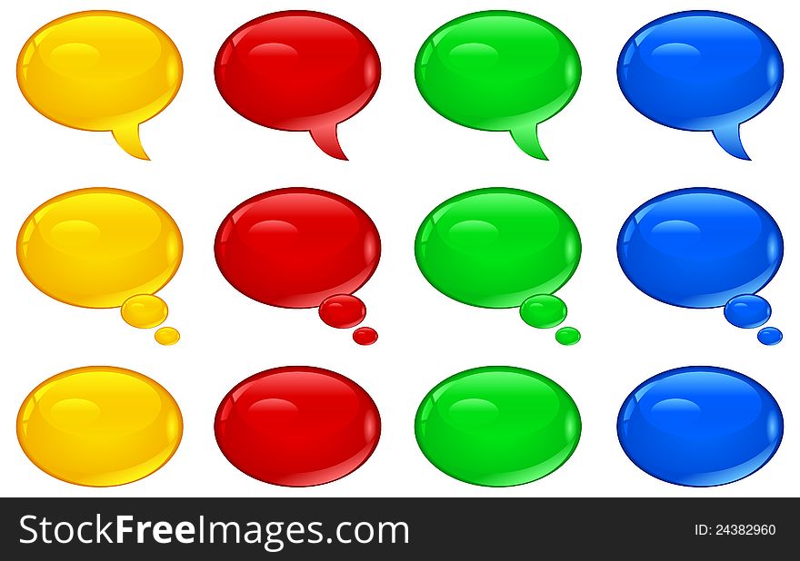 Set of round colorful speech bubbles on white, vector illustration. Set of round colorful speech bubbles on white, vector illustration