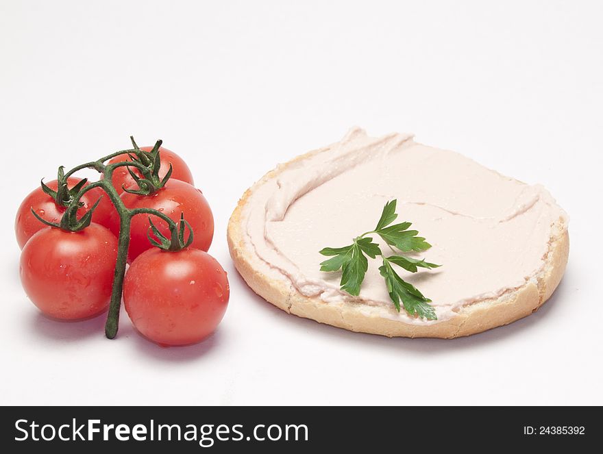 Pastry with tomatoes isolated on white. Pastry with tomatoes isolated on white