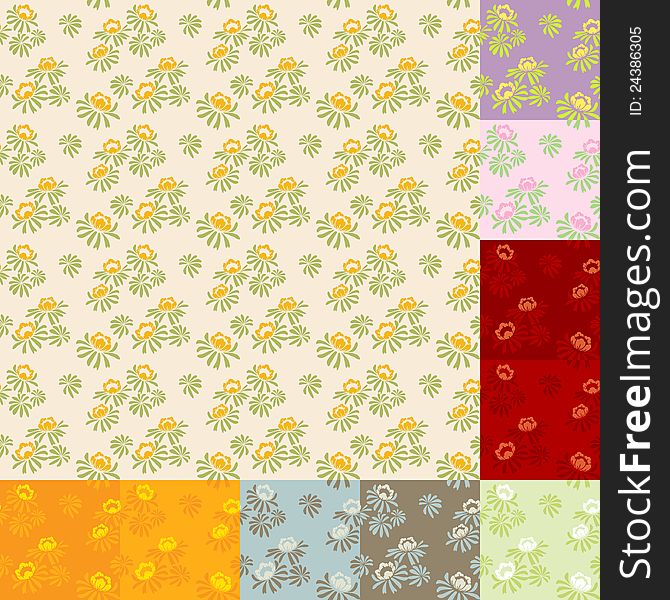 Seamless  floral pattern in ten color combinations. Seamless  floral pattern in ten color combinations