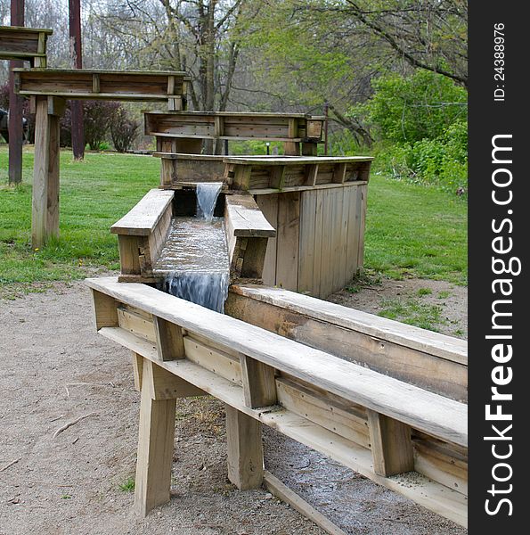 Stair-stepped waterfalls used to pan for gold at the Olentangy Indian Caverns in Ohio. Stair-stepped waterfalls used to pan for gold at the Olentangy Indian Caverns in Ohio.