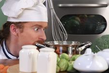 Chef Strange Looking At Pot Stock Photos Chef Strange Looking At Pot Stock Photos