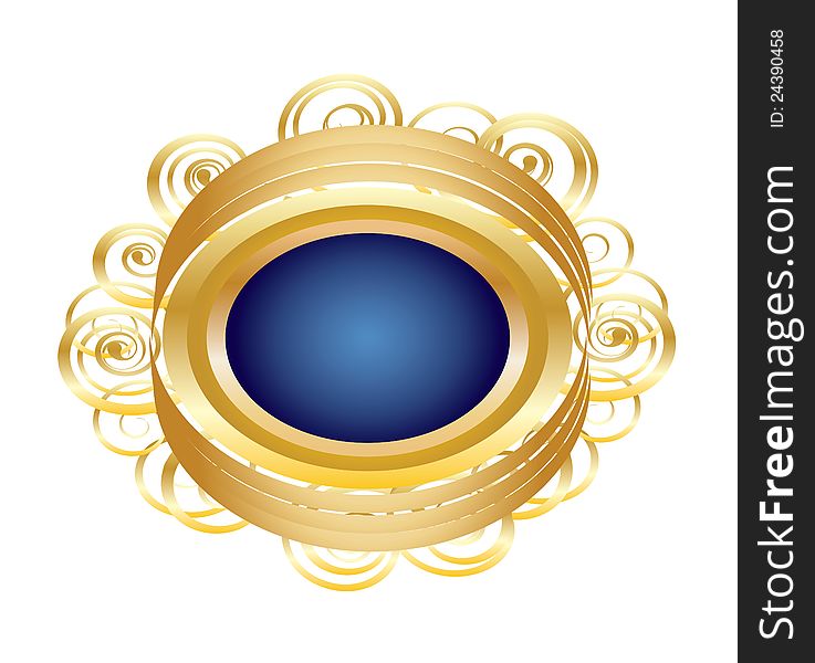 Illustration of golden brooch with blue jewellery