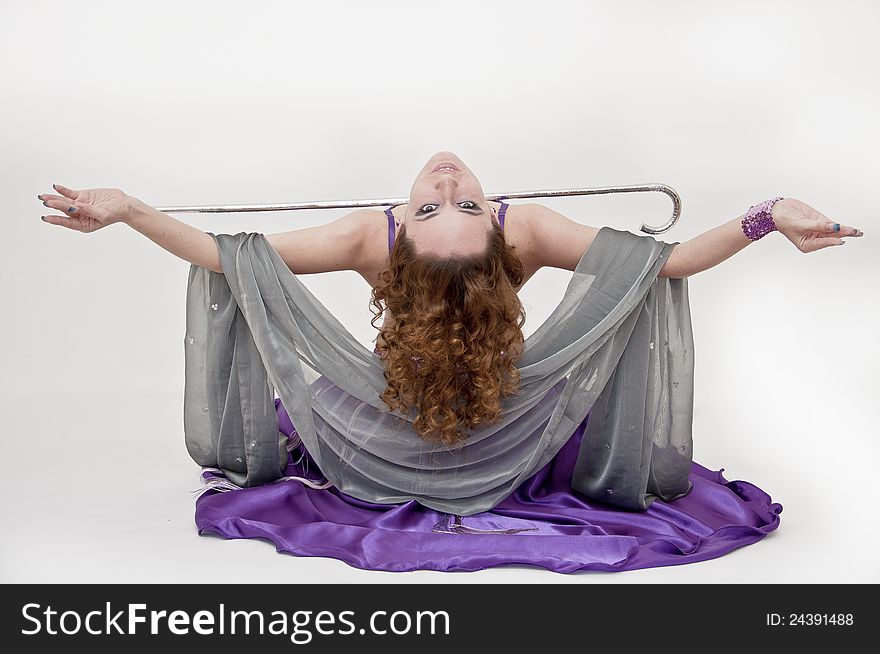 Pretty Belly Dancer Posing On White Background