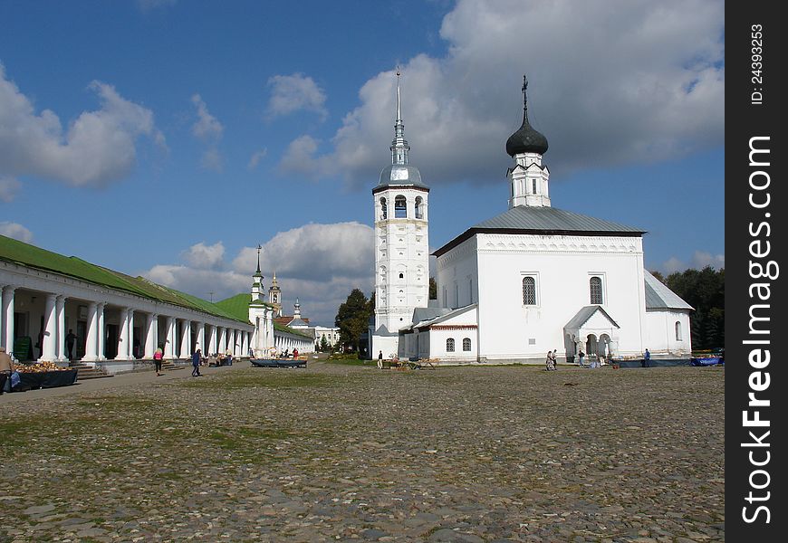 Walking on the streets of Suzdal. Old small town in Russia.