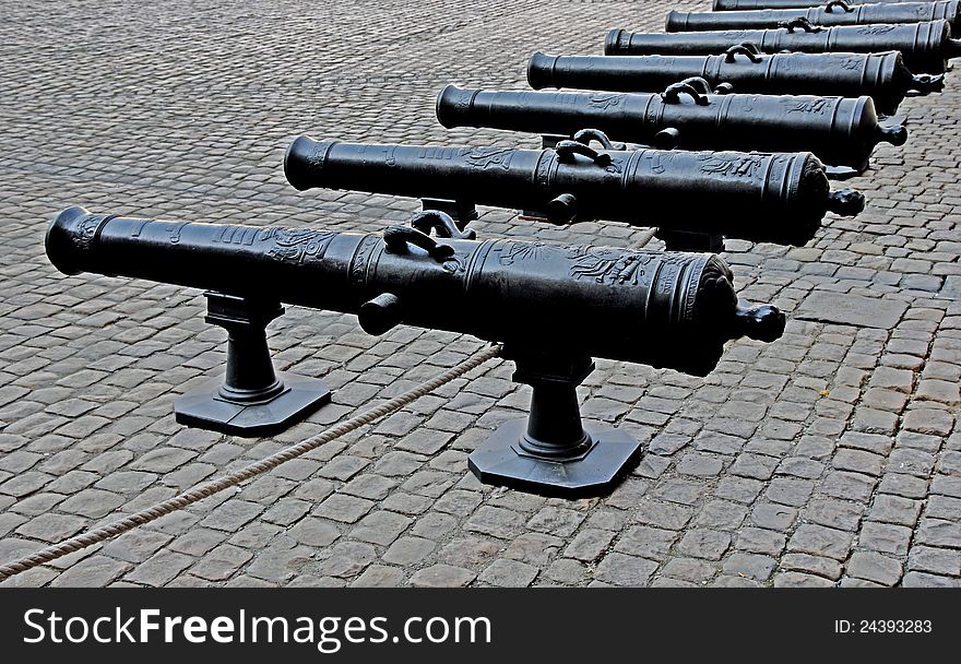 Ancient French cannons in les invalides museum