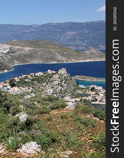 The harbour of the Greek island of Meis. Showing why this is the Turquise coast with the caslte on the hill. The harbour of the Greek island of Meis. Showing why this is the Turquise coast with the caslte on the hill