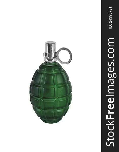 Model grenades in a bottle on a white background