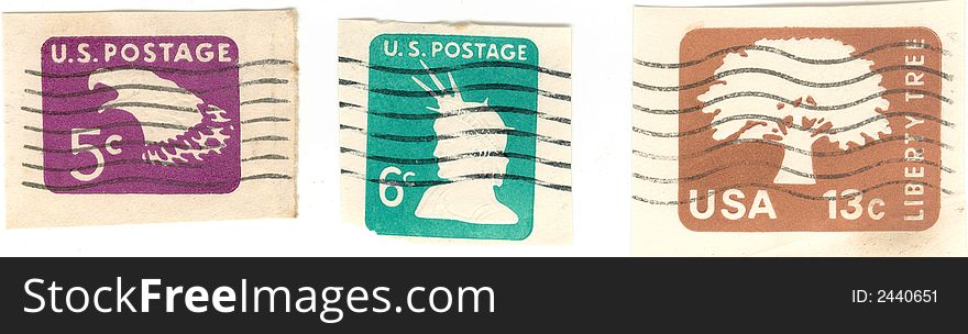 USA postage that came preprinted on an envelope. Five, six and thirteen cent. USA postage that came preprinted on an envelope. Five, six and thirteen cent.