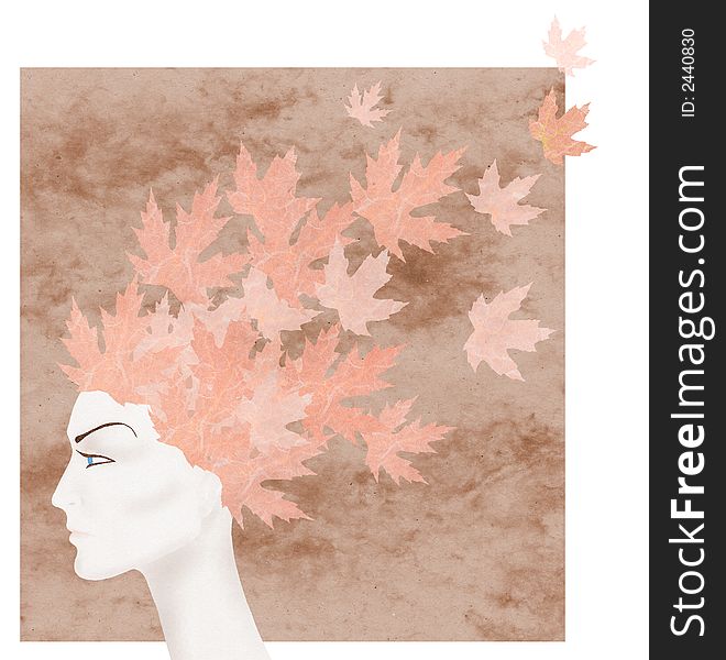 Beautiful androgynous mannequin with autumn foliage hair. Beautiful androgynous mannequin with autumn foliage hair