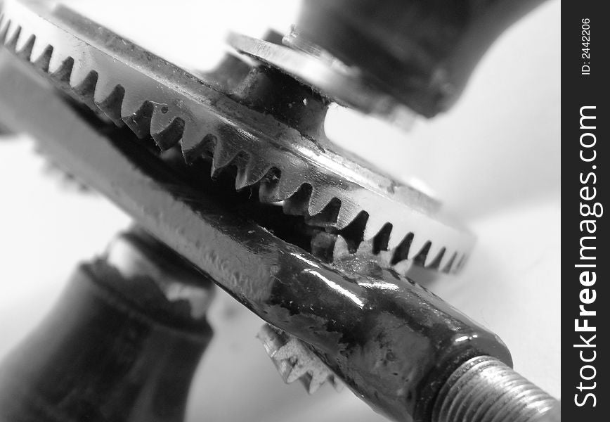 A black & white macro of a hand drill.