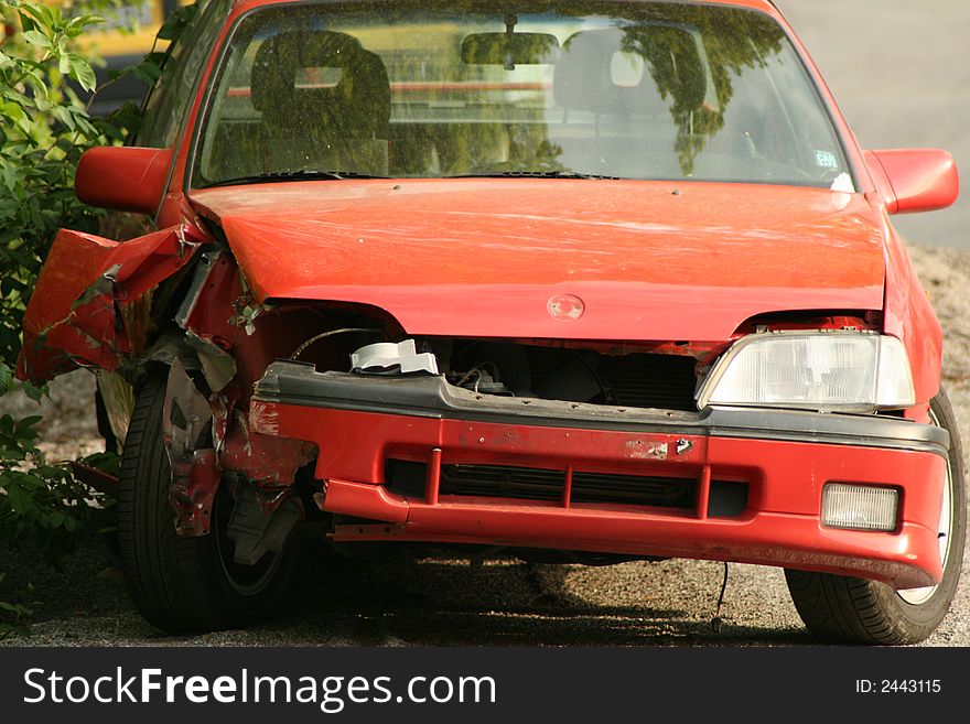 Front of smashed car after collision. Front of smashed car after collision