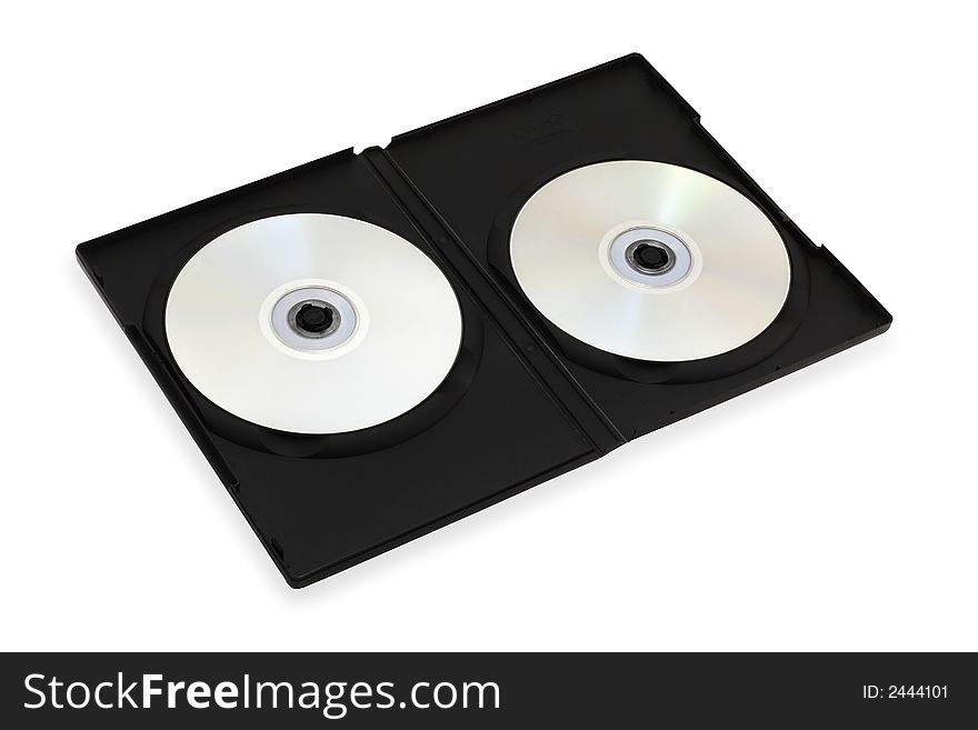 Dvd box and two blank disk inside with clipping path for designers. Dvd box and two blank disk inside with clipping path for designers