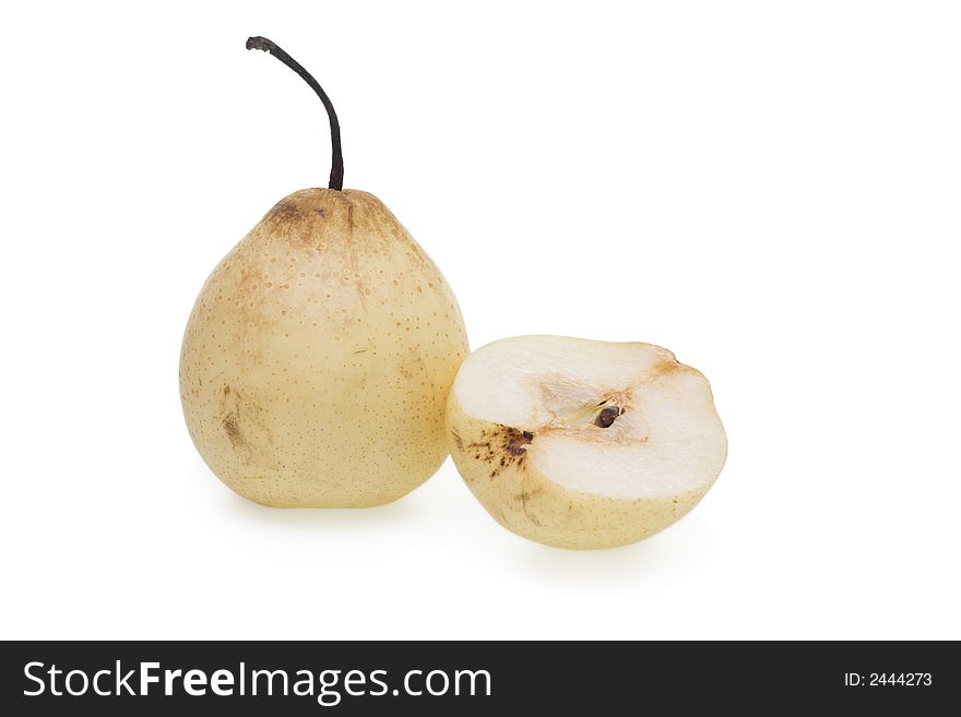 Two yellow chinese pears isolated on white background.