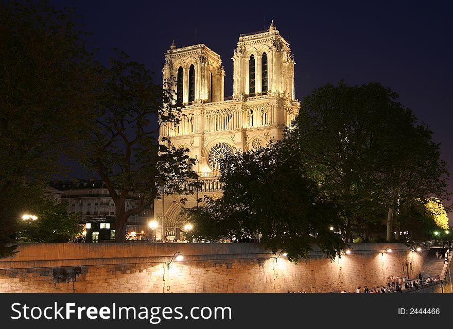 Paris. Notre Dame cathedral at night. Paris. Notre Dame cathedral at night.