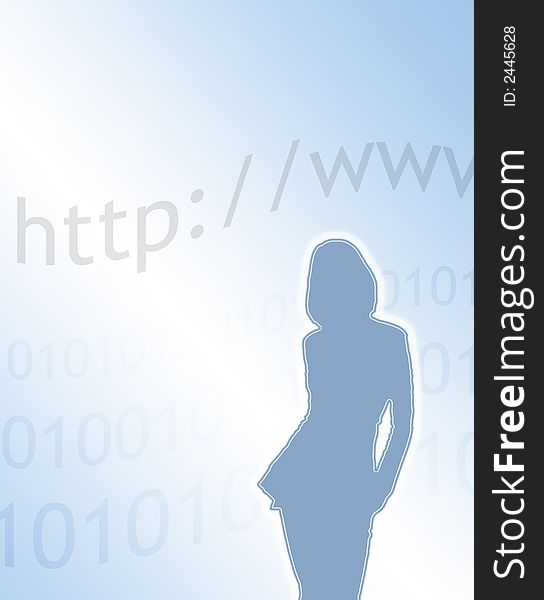 Illustration representing internet communications. Woman's outline shape overlaid onto distorted text. Illustration representing internet communications. Woman's outline shape overlaid onto distorted text.