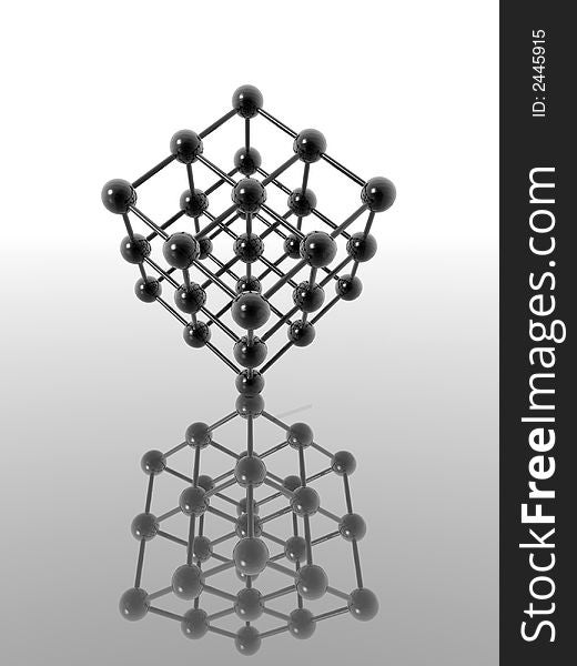 Model of a nuclear lattice reflected a smooth surface - digital artwork. Model of a nuclear lattice reflected a smooth surface - digital artwork