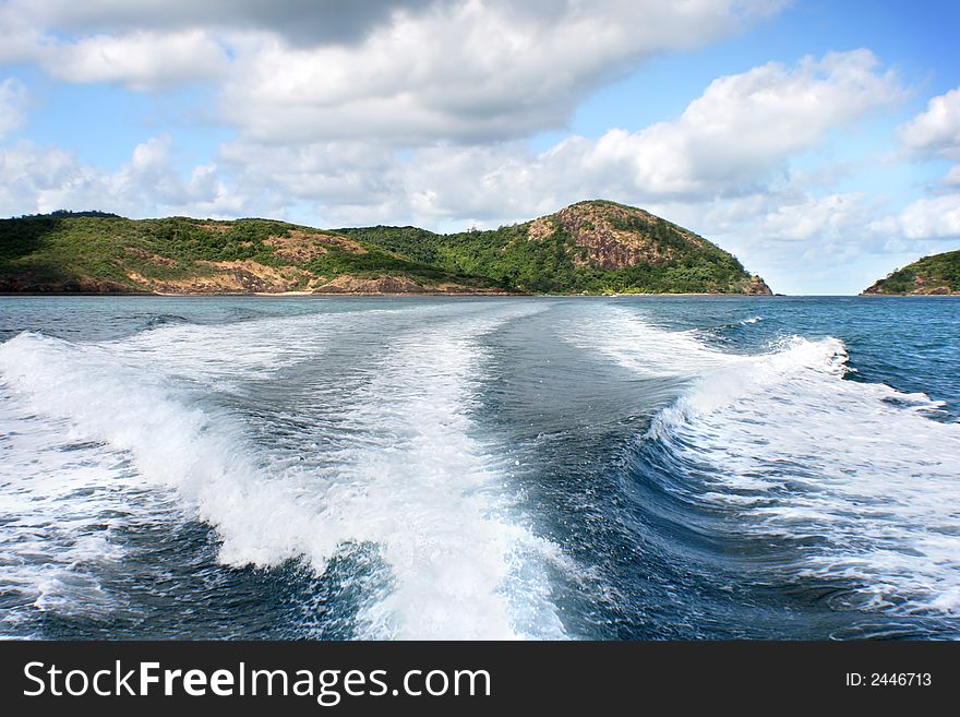 Beautiful Island view from the back of a speed boat. Beautiful Island view from the back of a speed boat