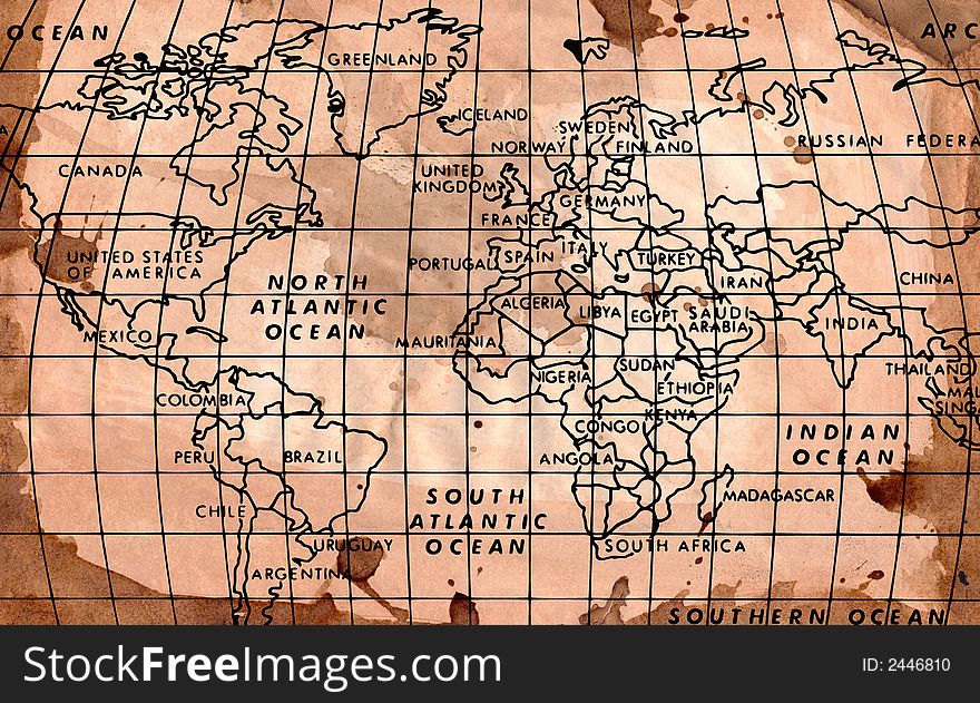 Hi resolution image of the World Map on a grungy Background. Hi resolution image of the World Map on a grungy Background