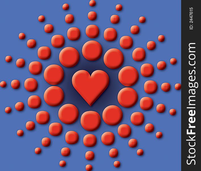 Red heart - ornament on blue background