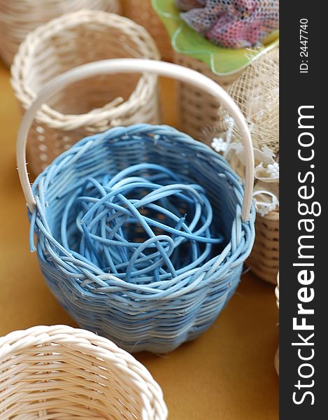 Blue mini basket with ball inside showing texture