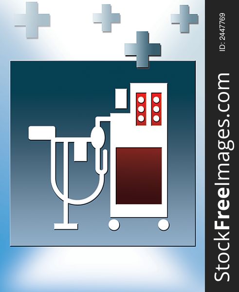 illustration for hospital, and there equipment in red as poster. illustration for hospital, and there equipment in red as poster