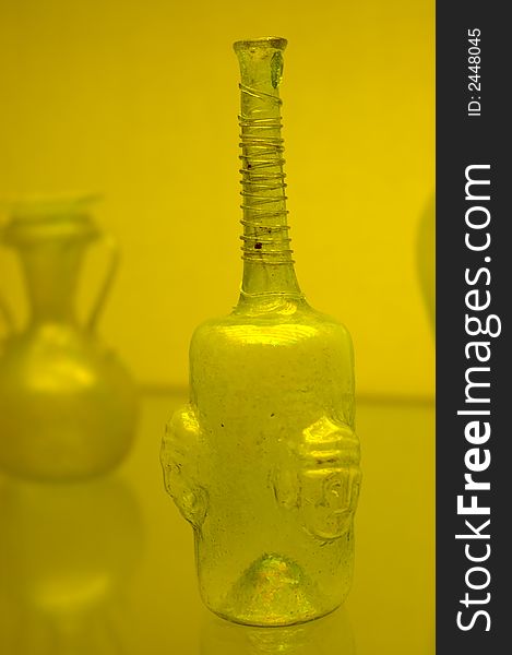 Antique glass bottles in museum