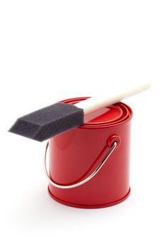 Red Paint Bucket And Brush Royalty Free Stock Photos