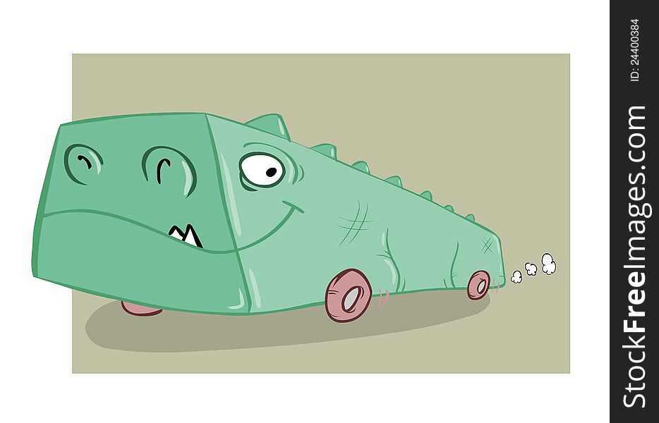 A bus in the shape of a crocodile. A bus in the shape of a crocodile