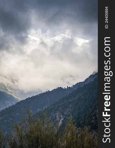 Stormy weather in Himalaya mountains in Nepal