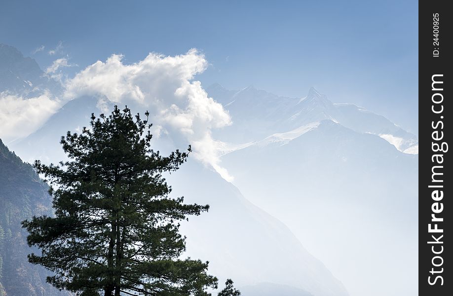 Top of Himalaya mountains in Nepal