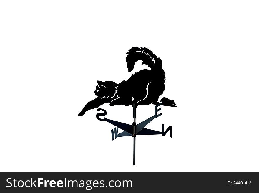 Weathervane in the form of a cat and mouse. Isolated on white background. Weathervane in the form of a cat and mouse. Isolated on white background