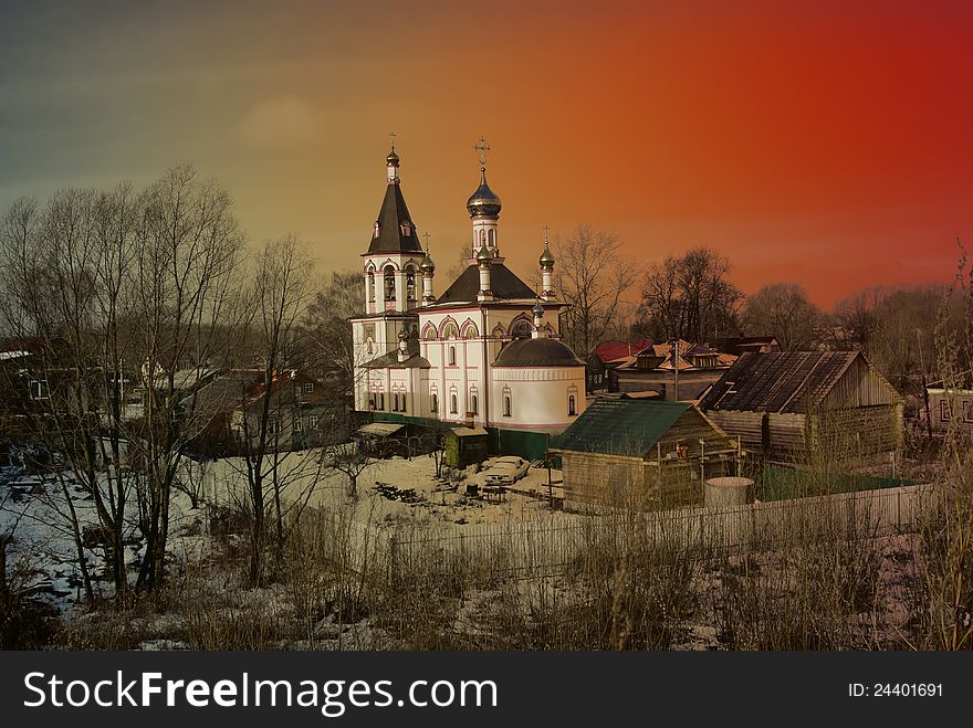 Orthodox church in Pereslavl against a decline