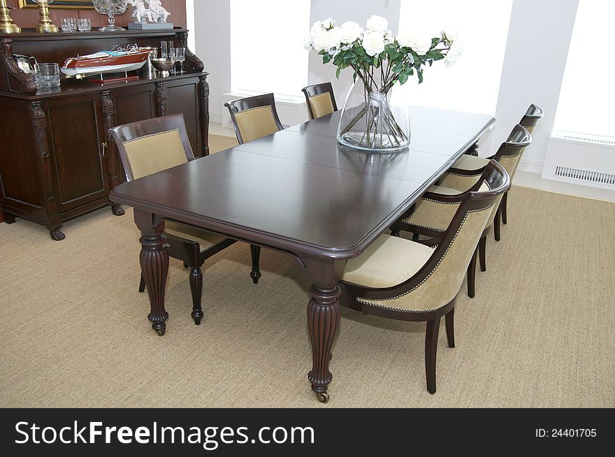 Dining room with large table in the American style