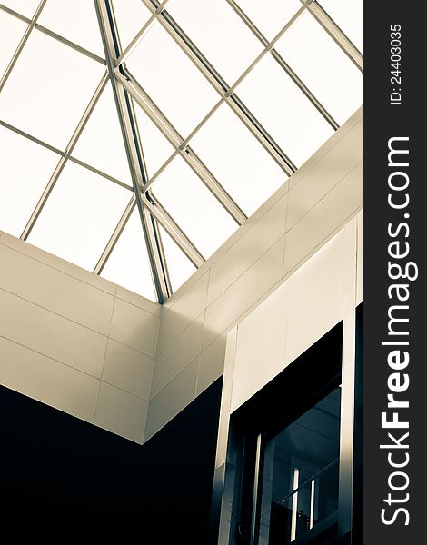 Modern atrium transparent seiling interior view. Modern atrium transparent seiling interior view