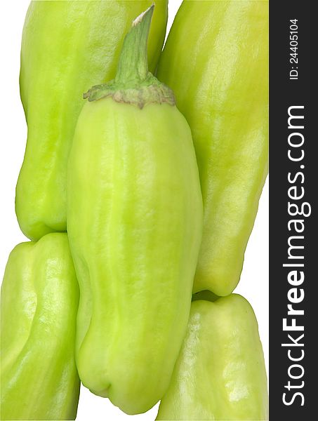 Small green peppers on a white background. Small green peppers on a white background