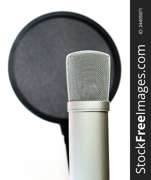 Recording studio microphone and pop-filter. Recording studio microphone and pop-filter